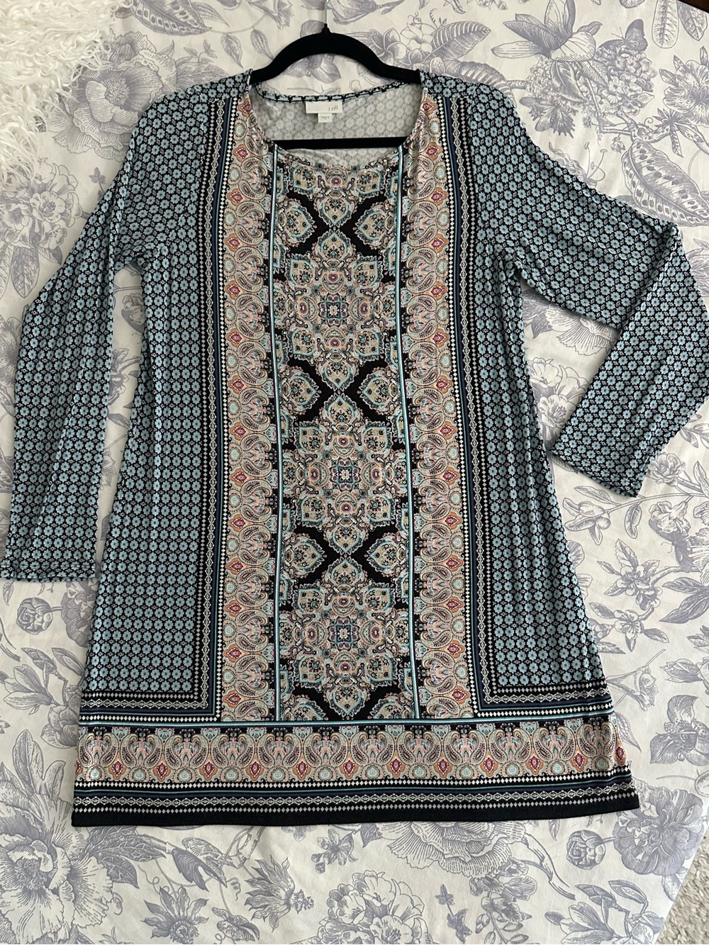 J. Jill Light Blue and Black Printed Tunic